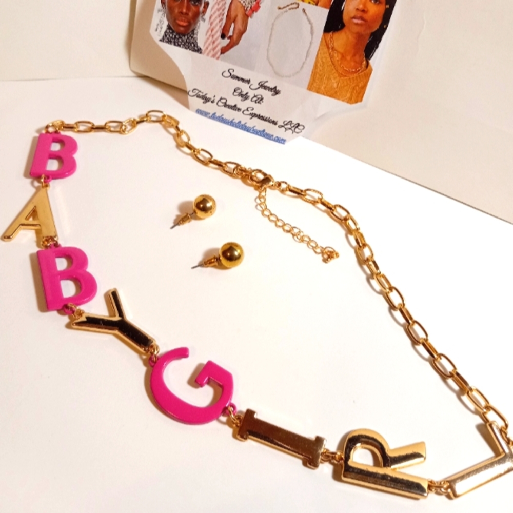The "BabyGirl" Golden Pink Necklace Set!